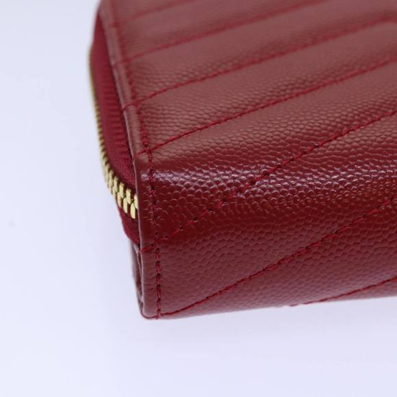 SAINT LAURENT Compact Wallet Leather Red Gold BOW01 Auth 85840 - Picture 16 of 16